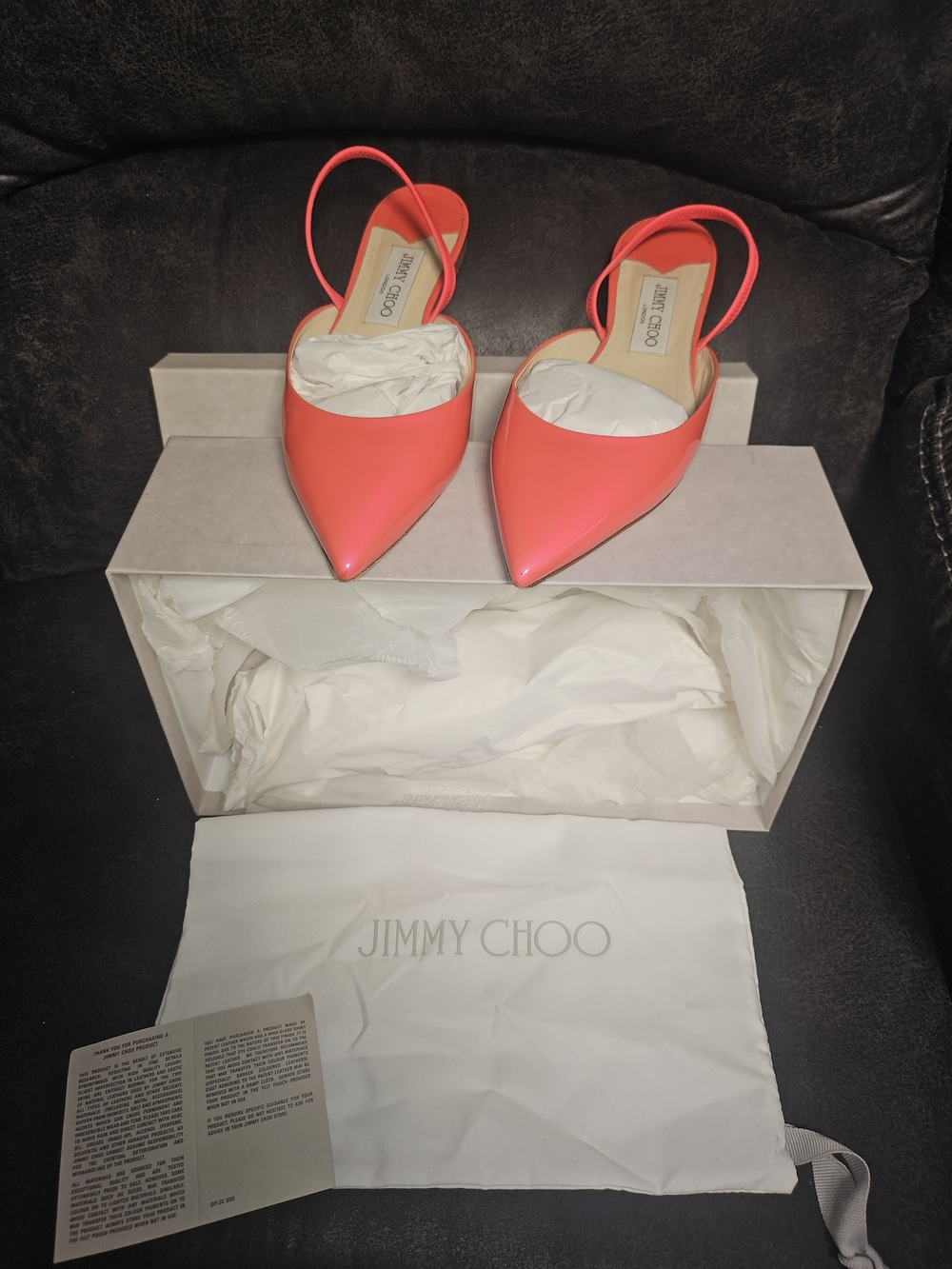 Jimmy Choo Neon Coral Pointed Slingback Mules